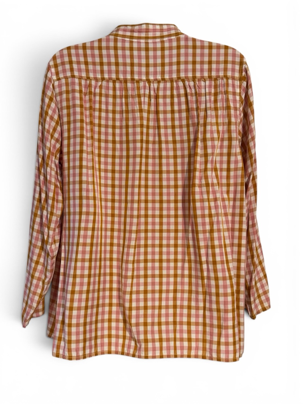 NWT Old Navy Pink/Tan Plaid Tie-Neck Top MEDIUM #G - Picture 5 of 11